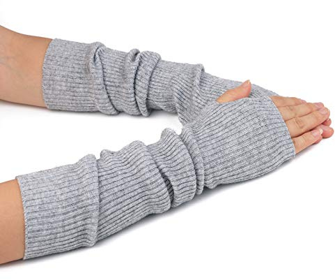 Zeltauto Women’s Cashmere Blended Knit Arm Warmers Elbow Length Long Fingerless Gloves Mittens with Thumb Hole