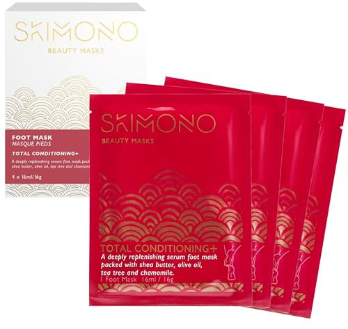 Skimono Moisturising Foot Mask Socks for Dry Cracked Feet Repair (4 Pairs) - Deep Hydration Foot Treatment with Shea Butter - Softening Socks for Hard Skin, Cracked Heels & Smooth Soles