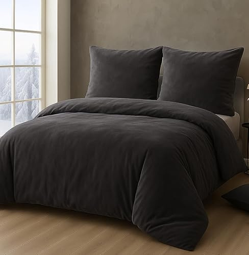 MALIKA Winter Plüsch Bettwäsche Nicky-Teddy Cashmere Coral Fleece 135x200 155x220 200, Größe:200 x 200 cm, Designe:ANTHRAZIT