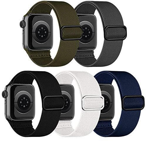chinbersky Ersatzarmband für Apple Watch, 49 mm, 45 mm, 44 mm, 42 mm, für Herren und Damen, verstellbar, Nylon, elastisch, Sport, für iWatch Ultra Serie 8/7/6/5/4/3/2/1/SE, 5 Stück