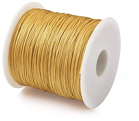 Cheriswelry Cordon en nylon tressé de 100 m avec bobine pour la fabrication de bracelets, colliers, bijoux, nœud chinois, artisanat, Doré