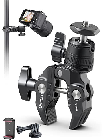Camera Clamp Mount Accessories for Gopro - ULANZI R099 Super Clamp Ball Head Mount 1.5kg/3.3lb Loading Metal Bike Motorcycle Handlebar Attachments for DSLR Gopro Hero 5/6/7/8/9/10/11 Black/Insta 360
