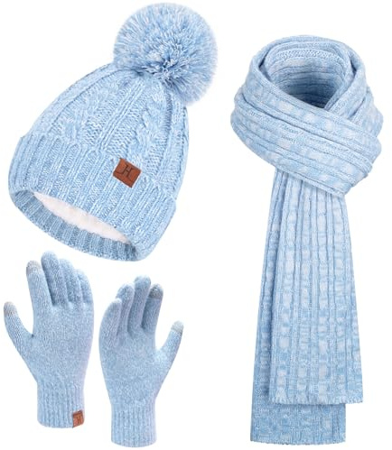 Bequemer Laden Gorro Pompon Mujer Guantes Tactiles Bufanda Termica Conjunto