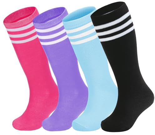 Zando Kid Soccer Socks 6-8 Stockings for Girls Blue/Purple/Pink Black L