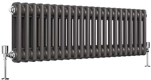 Heilmetz Traditional 2 Column Horizontal Radiator Double, 300 x 1010mm Central Heating Radiator Cast Iron Style 2 Column Radiators Anthraciteite