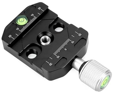 QWORK® QR-50 Pince de Plaque Universelle à dégagement Rapide Compatible avec à arca Swiss, avec Niveau à Bulle intégré, pour rotule de trépied, Adaptateur 1/4 à 3/8