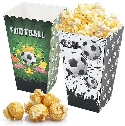 12 Piezas Cajas de Palomitas Cartón, Popcorn Box de Fútbol, Cajas de Palomitas de Maíz de Fútbol Caramelo Contenedor Bolsa de Palomitas para Noches de Cine y Fiestas (12×7×4,88 cm)
