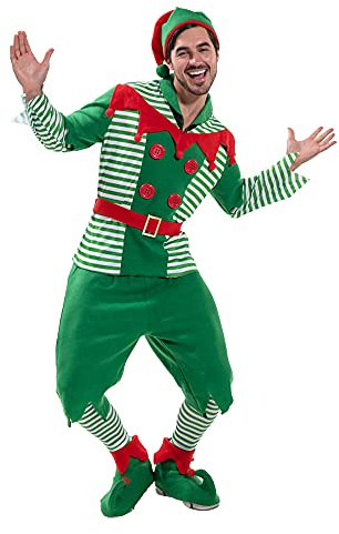 EraSpooky Costume d'elfe pour hommes déguisement de noël aide du père noël rouge et vert