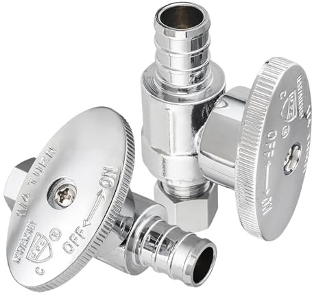 2-PCs HeSun Pex Straight Stop Valve, 1/2 PEX x 3/8 OD Compression Straight Stop, 1/4 Turn Shut Off Valve for Bathroom, ASTM F1807(VALVE085)