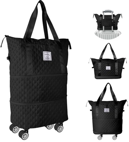 Bolsa de viaje con ruedas, bolsa de gimnasio deportiva expandible para mujeres y hombres, bolsa de transporte grande, bolsa de mano seca y húmeda, bolsa de noche, bolsa ligera de fin de semana, bolsa