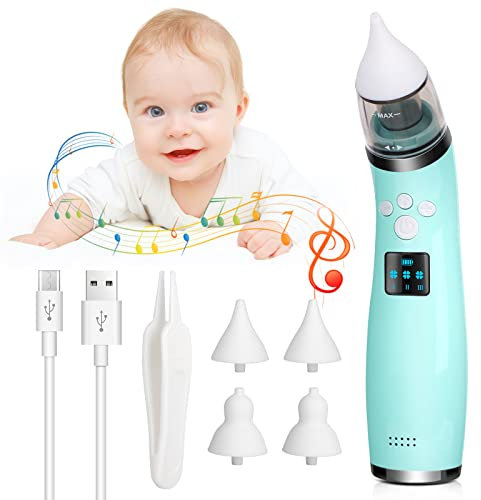 Nasensauger Baby fur Neugeborene, Elektrisch Nasensauger Staubsauger mit 3 Saugstarken, 4 Silikon Dusen und Musik Beruhigender Funktion, Automatisch Nasal Aspirator fur Nase Rotz/Kleinkinder/Kinder