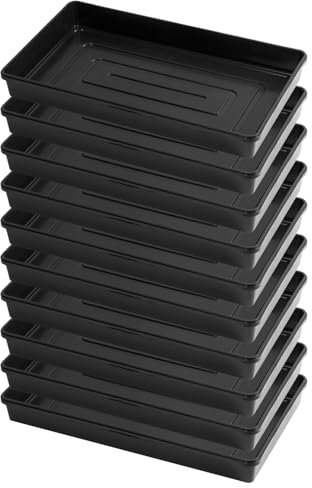 Pullmer Lot de 10 bacs de serre 55,5 x 31,5 x 6,5 cm - En plastique - Bac de transport - Sans trous de fond - Idéal pour les plantes, la culture, le jardin