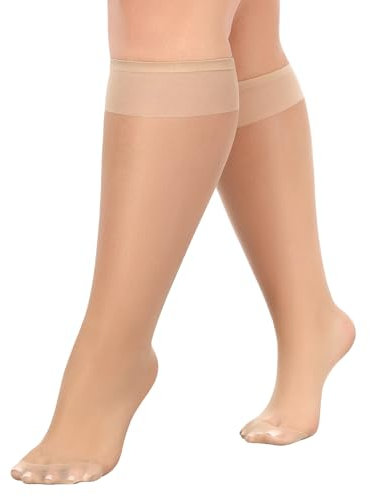 MANZI 10 Paare Kniestrümpfe Damen Große Größen Transparent Nylonstrümpfe Feinkniestrümpfe 15 Denier Natur,36-42