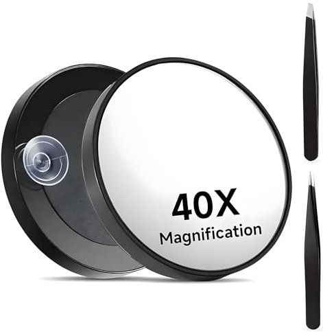 QITIXI:OU Ingrandimento 40x, ventose, specchio ingranditore da viaggio, pinzette, set di specchi compatti, 3,5 in
