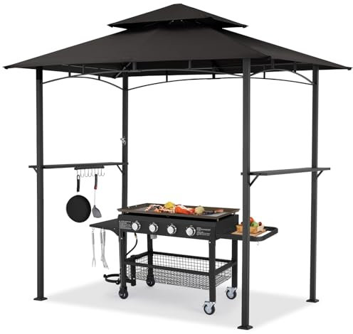 UNIONLINE Grillpavillon 2,4m×1,5m, Grillüberdachung für Außengrill, 2-stufige BBQ-Gazebo-Überdachung für Terrasse, Garten und mehr (Schwarz)