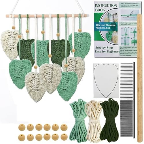 Suo Long Makramee Wandbehang Set für Erwachsene und Anfänger, einfaches Aufhängen mit vorgeschnittener Makramee-Schnur, Anleitungsbuch, Perlen in