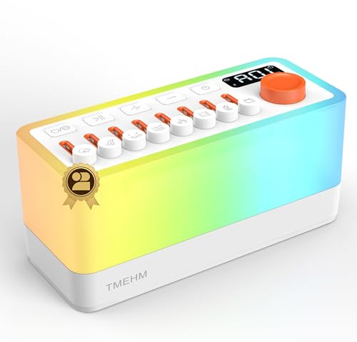 TMEHM 3-in-1 Sleep Sound Machine with 8 Mixable Nature Sounds, Portable Bluetooth Speaker & 12-Color Night Light, White Noise, Sleep Timer & Breathing Exercises for Babies, Kids, and Adults
