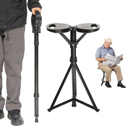 ALEVMOOM Upgraded Walking Stick with Seat, Capacity 440lbs Foldable Shooting Stick for Adults, Portable Seats for Seniors, Easy Carry Stool for Hiking Traveling Camping (Black)