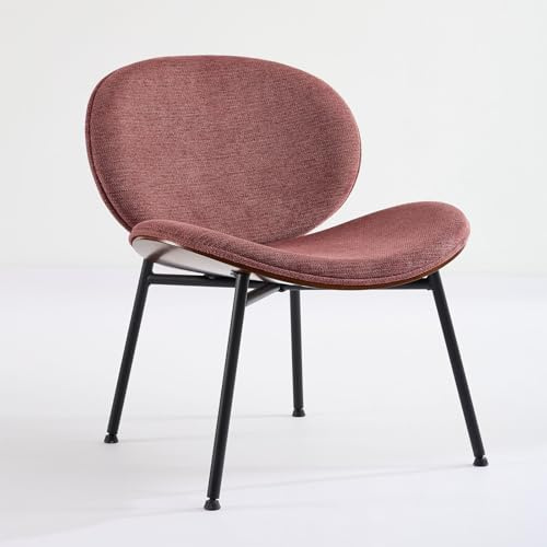 Mid-Century Modern Shell Chair Single Side Chair Tripod,Bean Paste Pink Fabric Lounge Chair in Walnut Finish Comfortable Backrest,Bean Paste Red Color
