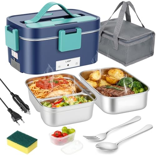Snorthy 3-in-1 Fast Heating Lunch Boxes, 1,8 L Grande capacità Riscaldato Lunch Box 100W Elettrico 12V/24V/220V Lunch Box, Acciaio inossidabile Riscaldato Lunch Boxes per Auto Camion Ufficio
