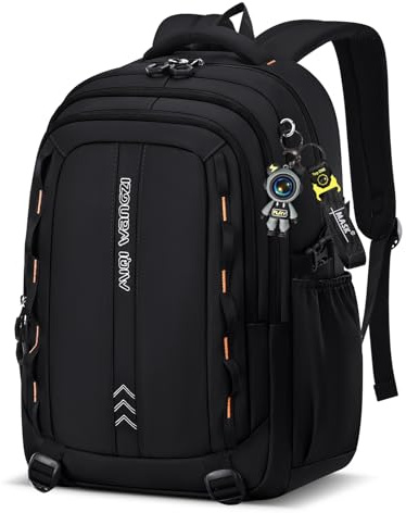 Amythe Sac à Dos Garçon Collège - 36L Imperméable et Léger, Noir | Grand Sac à Dos Loisir pour Adolescents 10-22 Ans, Compatible Chariot -Cartable Garçon pour Scolaire Voyage Noël Rentrée