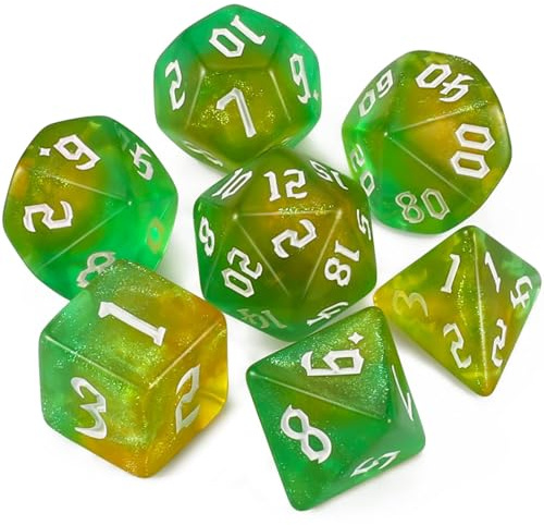 Dzxin Dados de rol, 7 PCS Dados DND para Juegos de Mesa de rol, Dungeons and Dragons (Amarillo+Verde)