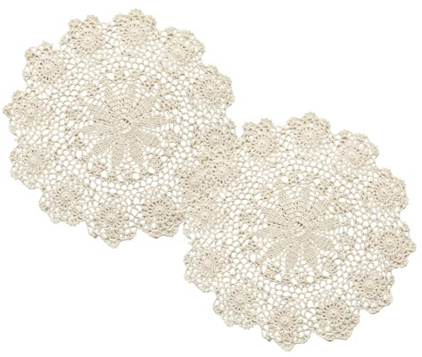 2stück Handgefertigte Tischsets, 35cm Häkelspitze Baumwoll-Tischdecke Beige