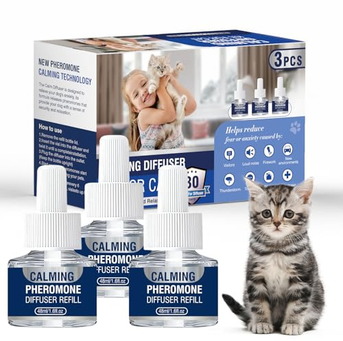 Feromoni Gatto per Gatti Diffusore Tranquillante di Calmante Antistress Repellente per Gatti Irrequieti Feromoni Felini Feromoni Rilassanti E Tranquillanti Rilassanti Insapore 3X Ricariche da 48 Ml