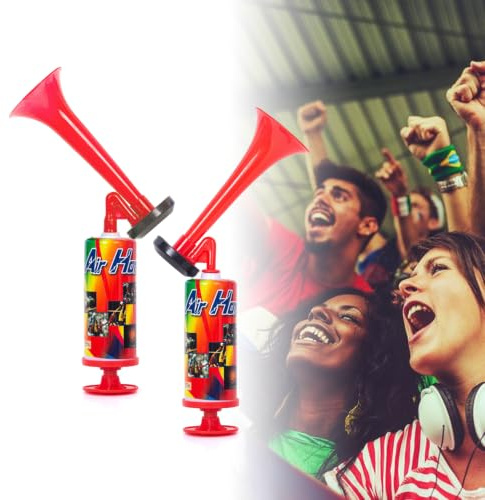 Esoes 2 bombas de mano de presión de aire ruidosas clásicas para fútbol, carnaval, fiestas, eventos, ligeras, reutilizables, color rojo