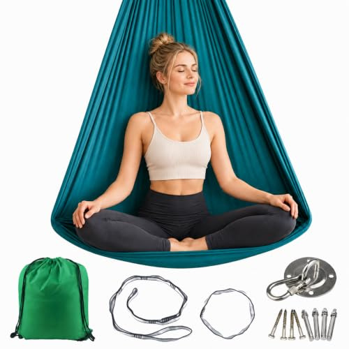 GTNCE Aerial Yoga hängmatta set gungduk barn vuxna terapigunga halkfri Aerial yoga handduk för att hänga upp rutig handduk med upphängning yoga duk lastkapacitet 200 kg gunga inomhus