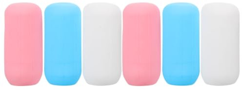 Tofficu 6pezzi Coperture Elastiche in Silicone per Flaconi da Viaggio Manicotti Antigoccia per Bottiglie Shampoo Lozione Custodie Protettive Multiuso in Bianco Blu e Rosa
