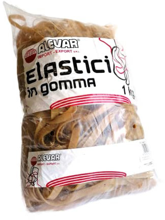 Alevar Elastici a Fettuccia in Gomma Para 100%, Diametro 150 mm, Spessore 8x1,5 mm, Colore Naturale, Confezione in Busta da 1 kg
