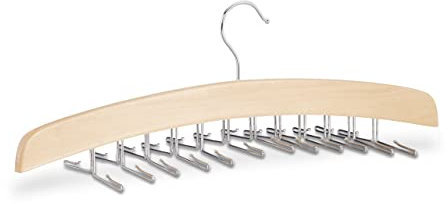 Relaxdays 2X Krawattenhalter, Metallklammern für je 24 Krawatten, platzsparend, 360° drehbarer Haken, Lotusholz, Natur/Silber
