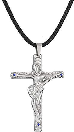 AFSTALR Johnny Hallyday Collier Femme Homme Argent Pendentif Croix Guitare en Acier Inoxydable Cadeau Souvenir Fan- JH Signature Design JH11