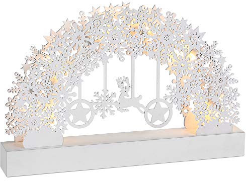 Monzana® Schwibbogen Weihnachten Batteriebetrieben Timer Kabellos Holz LED Beleuchtung Deko Lichterbogen Weihnachtsdeko Schwippbogen Lichterkranz Weiß