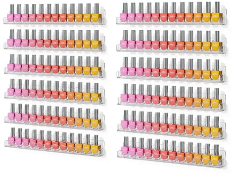 FEMELI Acrylic Clear Nail Polish Wall Rack: 12pcs Organizer Holder Display Shelves - 15 Inch