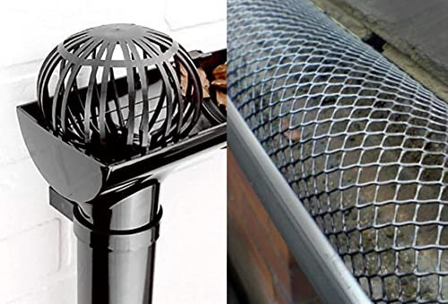 Garden Mile Gutter Guard Mesh Roll and Downpipe Leaf Guard Twin Pack Balloon - Non Corrosive Polypropylene and Flexible Drain Covers Outdoor Gutter Cleaning Tools for House, Shed or Garage Water Damp