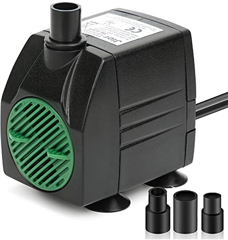 JIERTOP Pompe Eau Submersible, 350L/H 7W Pompe Aquarium Ajustable Ultra-Silencieux avec pour Étang Poisson Fontaine Réservoir de Poissons 3 Buses Cordon de 1.83m