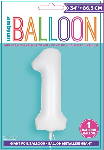 Unique Party 13961 - Riesenzahl 1 Luftballon - 86 cm - Matt Weiß