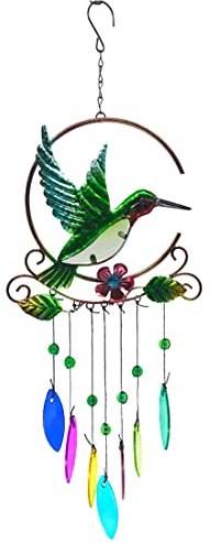 Doyomtoy Timbre eólico Colibrí 7 colores colgante de cristal, decoración interior para patios, campanillas de viento conmemorativas para madres jardín patio patio decoración del hogar