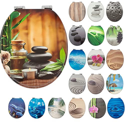 SG Traders® Toilet Seat with Soft Close - Wooden Toilet Seat Cover with Zinc Alloy Hinges, Comfortable Toilet Seat Covers with Colorful Designs Easy to Install, Assembly (Spa)