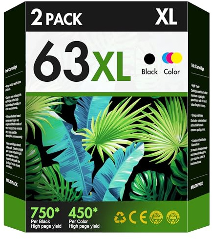 63XL Ink Cartridge Combo Pack Replacement for HP Ink 63 Black and Color | 63XL 63 Ink Cartridges for HP Printers Work for OfficeJet 3830 4650 5255 3833 DeskJet 1112 3630 3634 Envy 4510 4520 (2 Pack)
