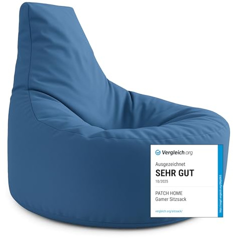 PATCH HOME Gamer kudde & lounge sittsäck fåtölj sittdyna sittsäckar gaming, redo med frigolitfyllning lämplig för inomhus- och utomhusbruk (blågrå, Ø 65 cm x höjd 70 cm junior)
