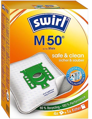 4 Original Swirl M50 - M 50 Staubsaugerbeutel | kompatibel mit Miele Exclusive, Exklusiv Edition - S4, Facination - S4, FJM, Floorcare, Freestyle - CH, Gold Edition - S4, Gold Horizon
