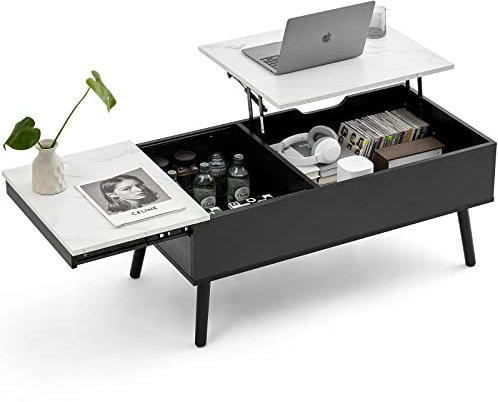 JanflyHome Couchtisch Höhenverstellbar, Couchtische mit Stauraum, Separates Verstecktes Ablagefach, Modern Couchtisch Ausziehbar, Wohnzimmertisch Höhenverstellbar für Wohnzimmer, Büro, Schwarz