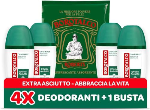 Borotalco, Deodorante Vapo Originale, con Talco a Cristalli Attivi, Tripla Protezione Asciutta, Senza Alcool, Profumo di Borotalco - 4 Pezzi da 75 ml - Esclusiva Amazon