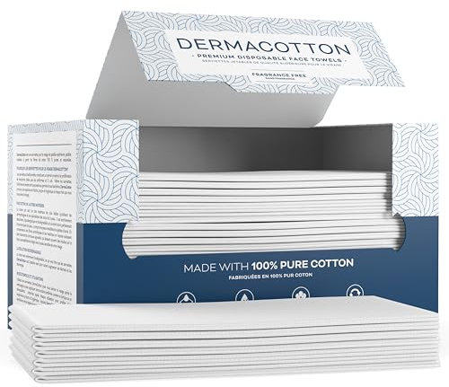 DERMACOTTON 80 Disposable Towels - Pure Cotton, 100% Biodegradable, Hypoallergenic for Face Wash and Makeup Removal – Super Soft Face Wipes, Sensitive Skin, Facial Cloths