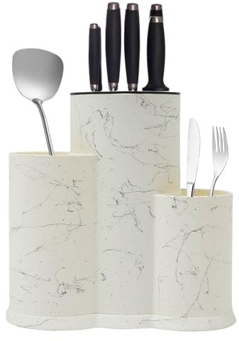 Portacoltelli universale 3 in 1, portacoltelli, universale, senza coltelli, utensili, in plastica, per la cucina, molti piccoli grandi (bianco)