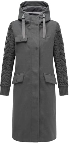 Navahoo Gabardina cálida para mujer en imitación de lana con mangas de punto y capucha (talla S-3XL), antracita, S