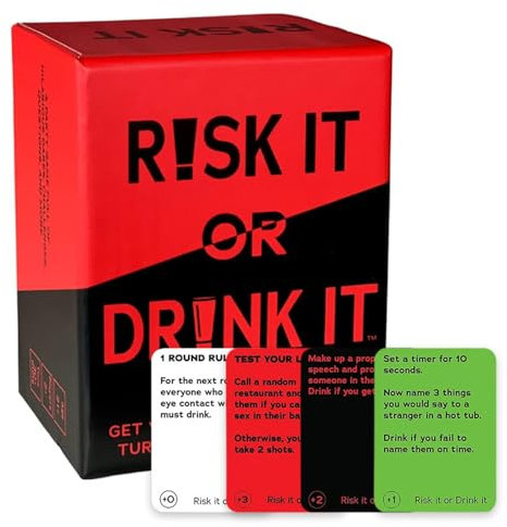 L0famy Risk It Or Drink It, Kartenspiel, Partyspiel, Trinkspiele, Karte für Erwachsene, Risk It Or Drink It, Fun Drinking Game Dares, Decisions, And Drinks Interactive Challenges Great For Parties